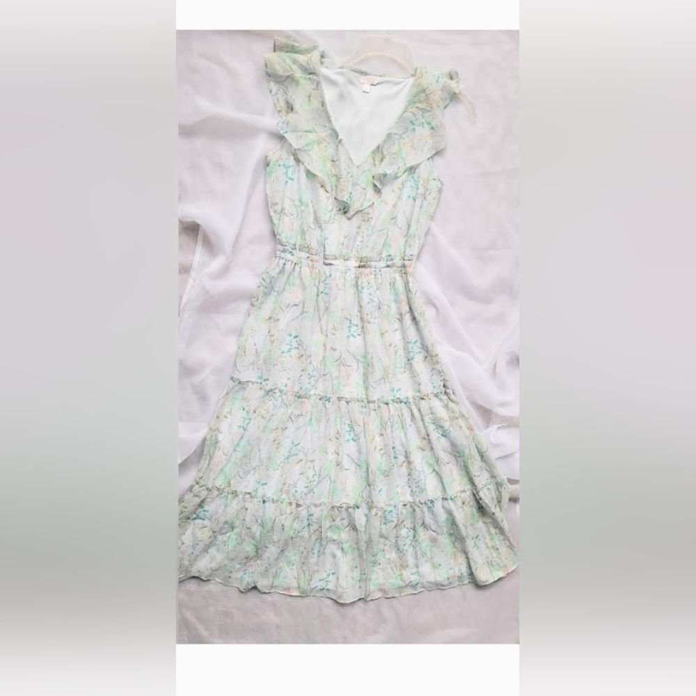 NWOT!Summer Floral Garden Party Metallic Women's Ruffle Layered Midi Dress Small